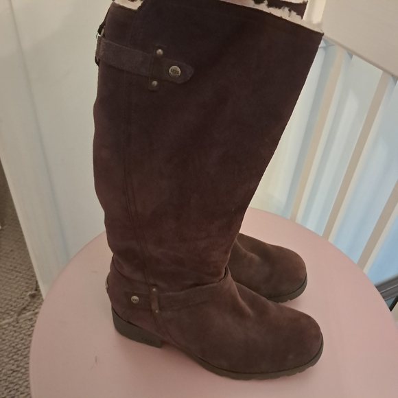 UGG Shoes - UGG Boots Women's 8 Brown Jillian Riding Boots Suede Heeled Sheepskin Cozy